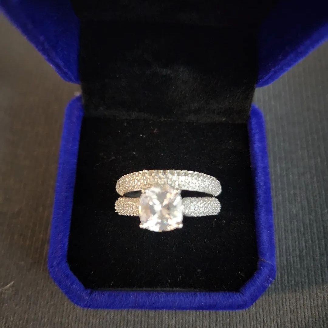 Beautiful Platinim Plated Womens Ring Set 3a Zircon Size 10